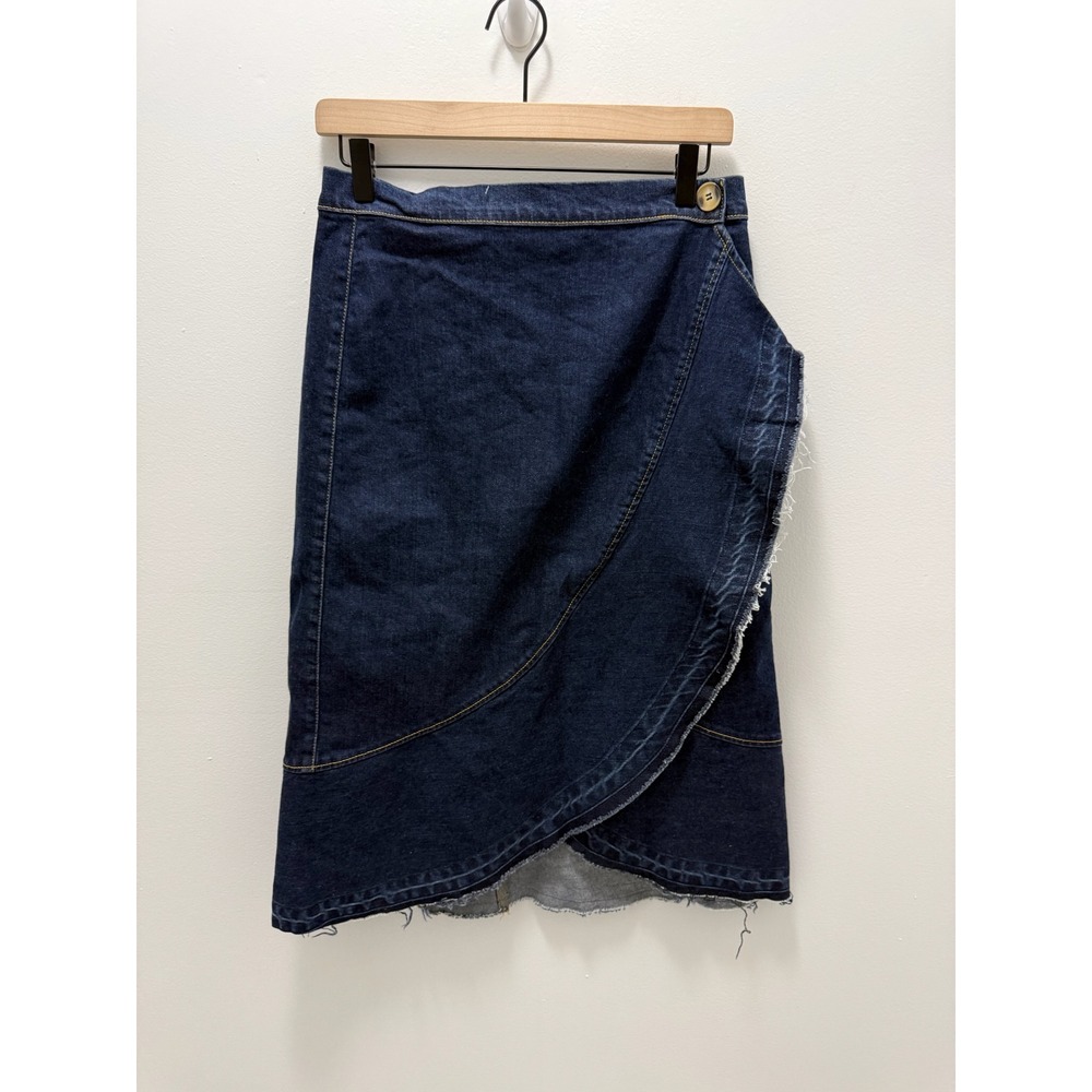 L'Autre Chose Denim Wrap Skirt Indigo Blue Frayed Made in Italy 42 US 6